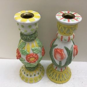 Candle Holders Ceramic Spring Colors Home/Patio Decor Hand Painted Women Men
